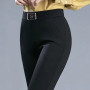 Woman Pencil Pants High Waist Elastic Diamonds Solid Office Lady Casual Slim Straight Trousers