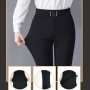 Woman Pencil Pants High Waist Elastic Diamonds Solid Office Lady Casual Slim Straight Trousers