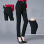 Woman Pencil Pants High Waist Elastic Diamonds Solid Office Lady Casual Slim Straight Trousers