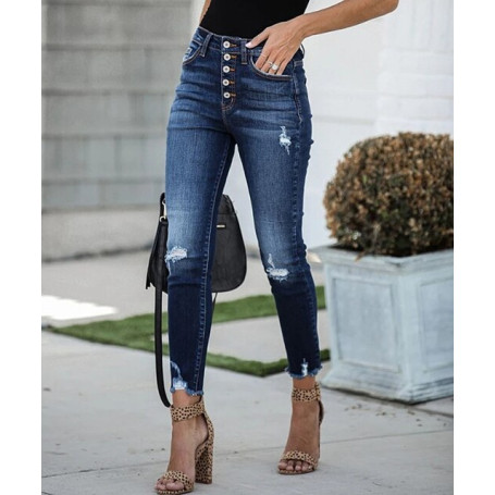 Women's Jeans High Waist Stretch Ripped Classic Pants Streetwear