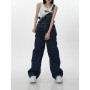 Women's Vintage Suspender Jeans Fashion Pocket Baggy Cargo Pants Streetwear Casual Straight Wide Leg Denim Trouser