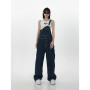 Women's Vintage Suspender Jeans Fashion Pocket Baggy Cargo Pants Streetwear Casual Straight Wide Leg Denim Trouser