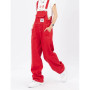 Women's Red Vintage Suspender Jeans Fashion Pocket Baggy Wide Leg Pants Streetwear Casual Straight Denim Trouser