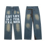 American Street Hot Stamping Jeans Woman Letter Contrast Jeans Ins High Street Design Women's Loose Straight Mopping Pants