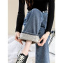 Women Warm Denim Trousers High Waist Casual Loose Pants Thick Velvet Cotton Wide Leg Jeans