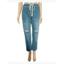 Side feel Women Pull-on Distressed Denim Jeans Elastic Waist Stretch Pants