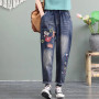 Cartoon Embroidery Ripped Hole Harem Jeans Women Oversized 4xl Capris Denim Pants Streetwear High Waist Trousers