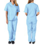 S-2XL 10Colors Quick Dry V-neck Short Sleeve Tops Loose Pants Solid Nurse Uniform Set Soft Working Polyester Outfits