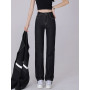 Women High Waisted  Full Length Denim Pants Wide Leg Comfortable Trousers