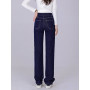 Women High Waisted  Full Length Denim Pants Wide Leg Comfortable Trousers