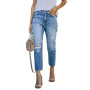 Women's Jeans Blue Stretch Hight Waist Casual Fashion Ripped Streetwear Denim Pencil Pants