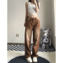 Women's Large Size Retro Straight Jeans New Loose Slimming Casual Wide-Leg Draggle-Tail Trousers