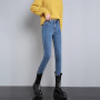 Warm Thick Velvet Jeans High Waist Elastic Pants Skinny Denim Pants Stretch Thermal Jeans Casual Legging Trousers