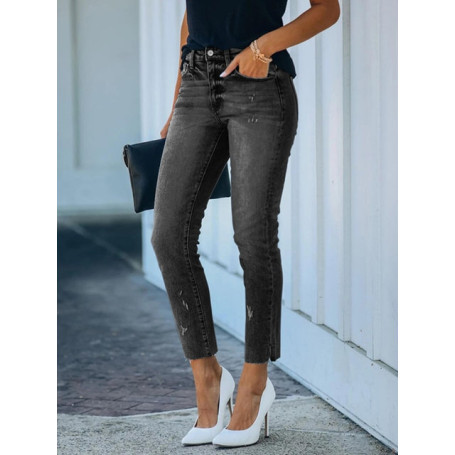 Women's Clothes Slit Mid Waist Cropped Pants Denim Super Stretch Jeans