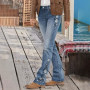Ladies Jeans Retro Printed Denim Trousers Loose Washed Fashion Straight Pants Casual Pants 90s