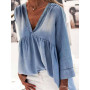 Women's Denim top blue retro loose casual dress oversize sexy V-neck T-shirt