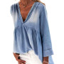 Women's Denim top blue retro loose casual dress oversize sexy V-neck T-shirt