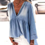 Women's Denim top blue retro loose casual dress oversize sexy V-neck T-shirt