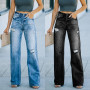 High Waist New Fashion Retro Flared Casual Bowknot Wide Leg Pants Women's Street Pants Straight Leg Jeans