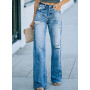 High Waist New Fashion Retro Flared Casual Bowknot Wide Leg Pants Women's Street Pants Straight Leg Jeans