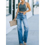 High Waist New Fashion Retro Flared Casual Bowknot Wide Leg Pants Women's Street Pants Straight Leg Jeans