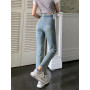 Women Pants Denim Straight Ankle-Length Pants High Waisted Fashion Slim Casual Streetwear