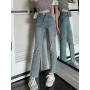 Women Pants Denim Straight Ankle-Length Pants High Waisted Fashion Slim Casual Streetwear