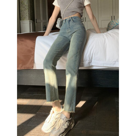 Women Pants Denim Straight Ankle-Length Pants High Waisted Fashion Slim Casual Streetwear