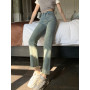 Women Pants Denim Straight Ankle-Length Pants High Waisted Fashion Slim Casual Streetwear