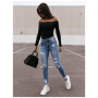 Women High Waist Shaping Skinny Jeans Stretch Ripped Denim Pants Hip Fit  Elastic Comfy Trousers