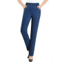 Middle-aged Mother Jeans Loose High waist Black Stretch Straight leg pants Pocket Embroidery Casual Denim Trousers