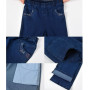 Middle-aged Mother Jeans Loose High waist Black Stretch Straight leg pants Pocket Embroidery Casual Denim Trousers