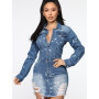 Denim Dress Women Button Mini Dresses Vintage Robe Slim Shirt