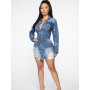 Denim Dress Women Button Mini Dresses Vintage Robe Slim Shirt