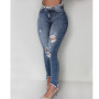 Women Sexy Vintage Ripped Hole Pencil Long Pants Solid Jeans Casual High Waist Slim Denim Trousers Streetwear's