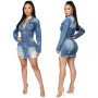 Denim Dress Women Button Mini Dresses Vintage Robe Slim Shirt