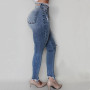 Women Sexy Vintage Ripped Hole Pencil Long Pants Solid Jeans Casual High Waist Slim Denim Trousers Streetwear's