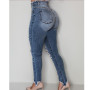 Women Sexy Vintage Ripped Hole Pencil Long Pants Solid Jeans Casual High Waist Slim Denim Trousers Streetwear's