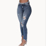 Women Sexy Vintage Ripped Hole Pencil Long Pants Solid Jeans Casual High Waist Slim Denim Trousers Streetwear's