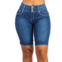 Women Mid Rise Pockets Short Pants Buttons Fly Short Jeans Knee Length Stretchy Denim Shorts