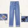 Casual High Waist Straight Jeans Women Fashion Patchwork Denim Pants New Ankle Length Streetwear