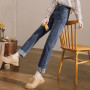 Casual High Waist Straight Jeans Women Fashion Patchwork Denim Pants New Ankle Length Streetwear