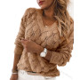Sweater Fashion Women's Long Sleeve Pullover V-neck Hollow Out Solid Color Casual Sweater Top