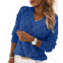 Sweater Fashion Women's Long Sleeve Pullover V-neck Hollow Out Solid Color Casual Sweater Top