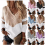 Sweater Color Matching Women's Knitwear Street Hipster New Pullover V-neck Loose Sweaters Elastic One Size