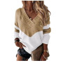 Sweater Color Matching Women's Knitwear Street Hipster New Pullover V-neck Loose Sweaters Elastic One Size