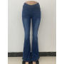 Stretch Fashion Flared Trousers Women Sexy Low V Waist Vintage Streetwear High Waisted Jeans Pants