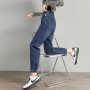 Women Casual Elastic High Waist Harem Trousers Denim Pants Streetwear Drawstring Ankle-length Jogger Jeans