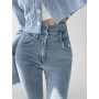 Women Skinny Denim Pencil Pants Stretch Waist Slim Jean Trousers Multi-size Solid Color