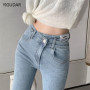 Super Elastic High Waist Pencil Jeans Streetwear Women Skinny Denim Trousers Double Button Retro Stretch Pants